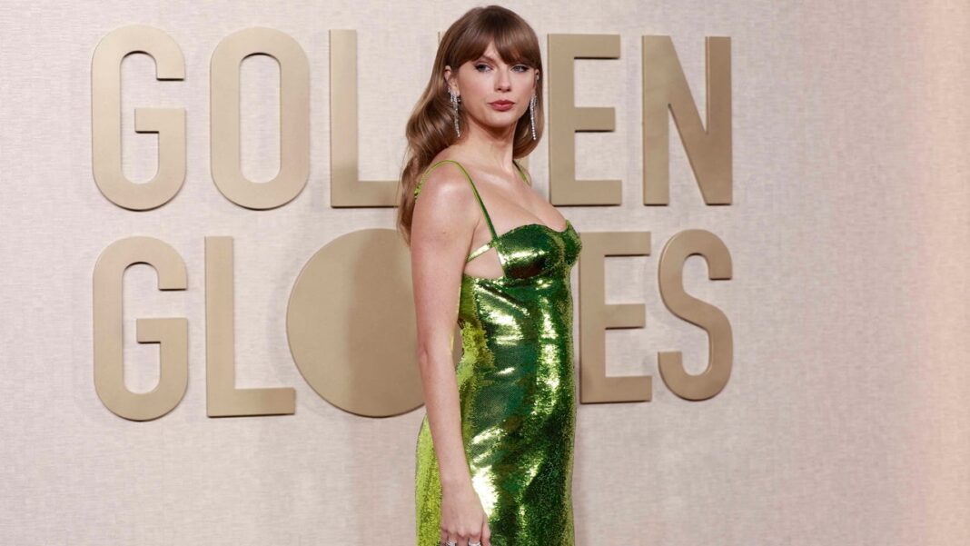Taylor Swift Goes Green at Globes While Travis Kelce Is Nearby at Game